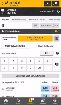 Cashout automático e parcial na Betfair