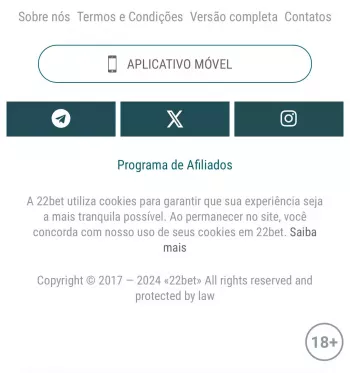 Botão para baixar 22bet App no site